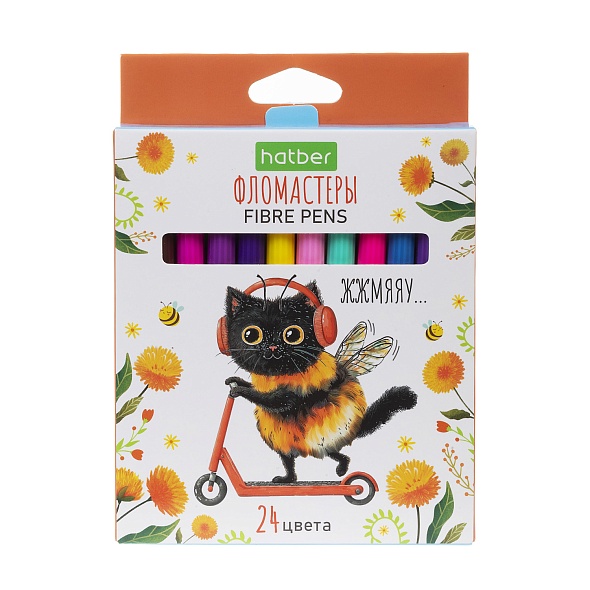 Фломастеры Hatber ECO ЖЖ-МЯУ 24цв. к/к