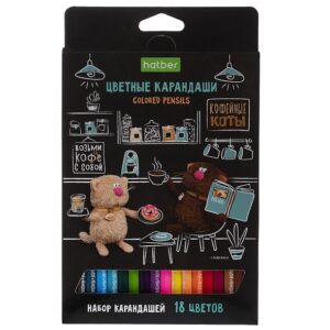 Карандаши цветные Hatber ECO Кофейные коты 18цв.