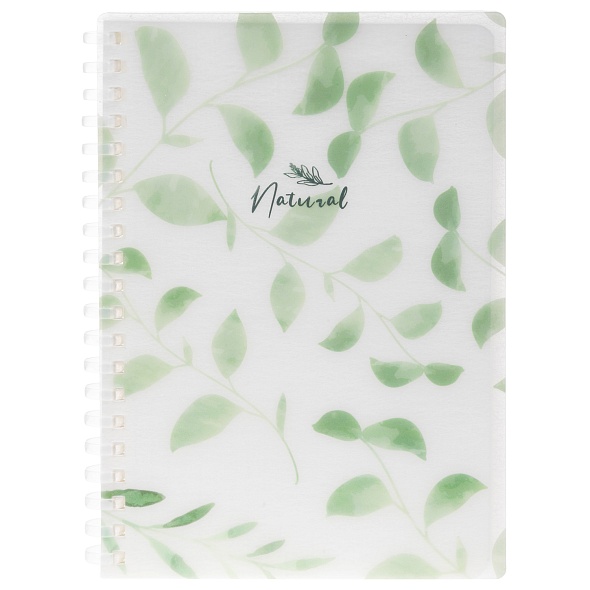 Записная книжка 80л. В6 Hatber NATURAL LEAVES, пластиковая обложка, на спирали