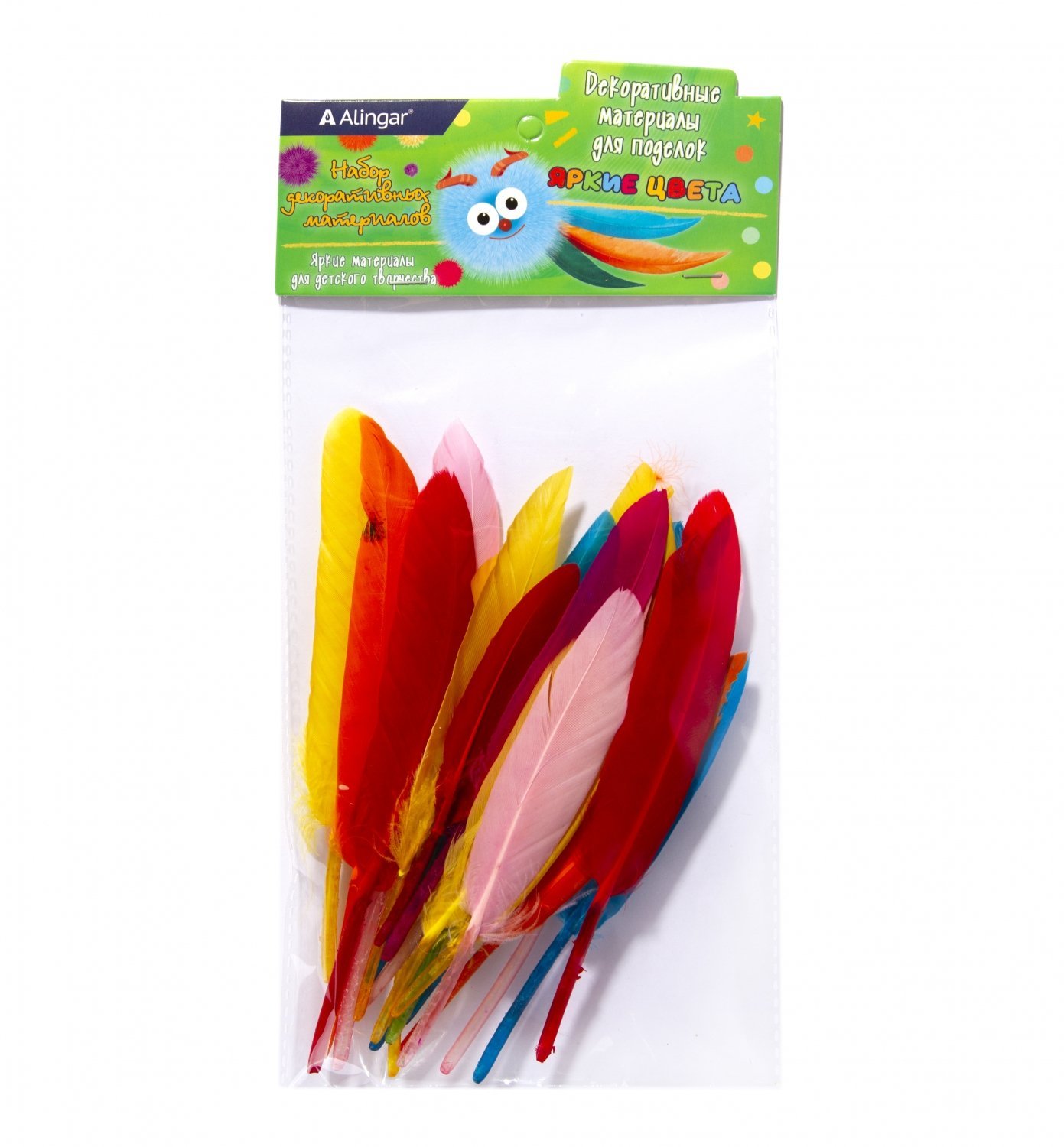 Перья декоративные Alingar 20 шт гладкие, Ассорти (красные, розовые, желтые, синие)
