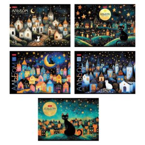 Альбом для рисования 48л. Hatber Лунный котик, пластиковая обложка