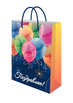 Пакет подарочный бумажный 14х20см (MS) MILAND Праздничные шары