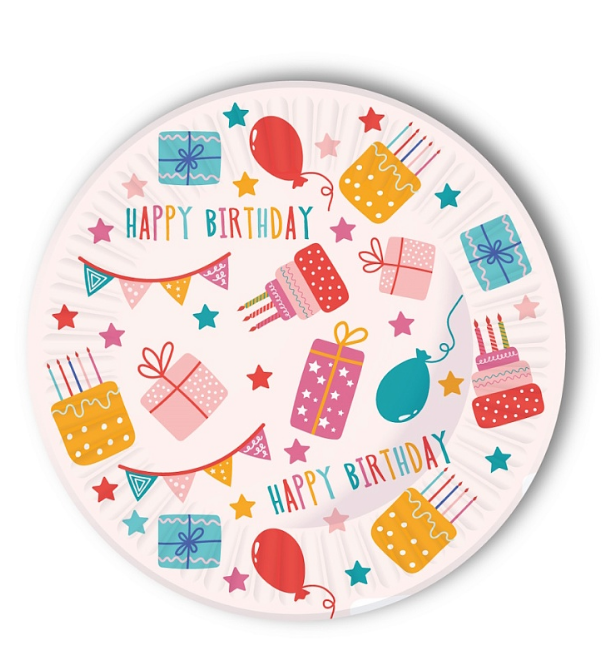 Тарелка бумажная С днём рождения ( 6шт), 18см