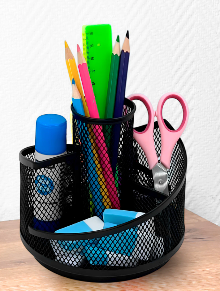 Подставка настольная 5 секций металлическая, вращающаяся, сетчатая, черная