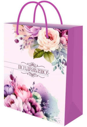 Пакет подарочный бумажный 26,4х32,7см (L) MILAND Нежные пионы