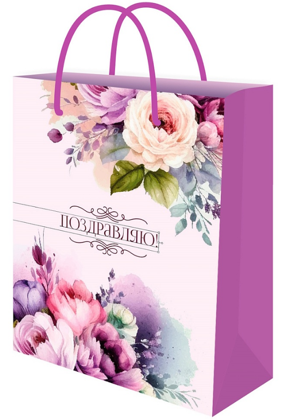 Пакет подарочный бумажный 26,4х32,7см (L) MILAND Нежные пионы