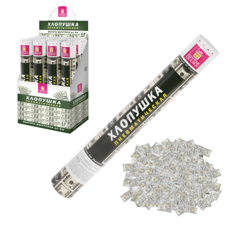 Хлопушка 40см ЗОЛОТАЯ СКАЗКА бумага, наполнитель "доллары"