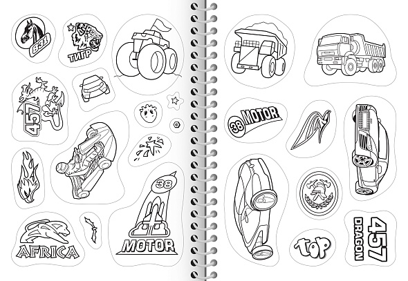 Раскраска-стикербук А5 Hatber Для мальчиков, 12л. наклеек, на гребне