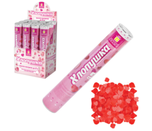 Хлопушка 30см ЗОЛОТАЯ СКАЗКА Сердечки и лепестки, бумага, розовый/красный