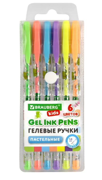 Набор ручек гелевых  6цв.  BRAUBERG KIDS CUTE ANIMALS, пастель