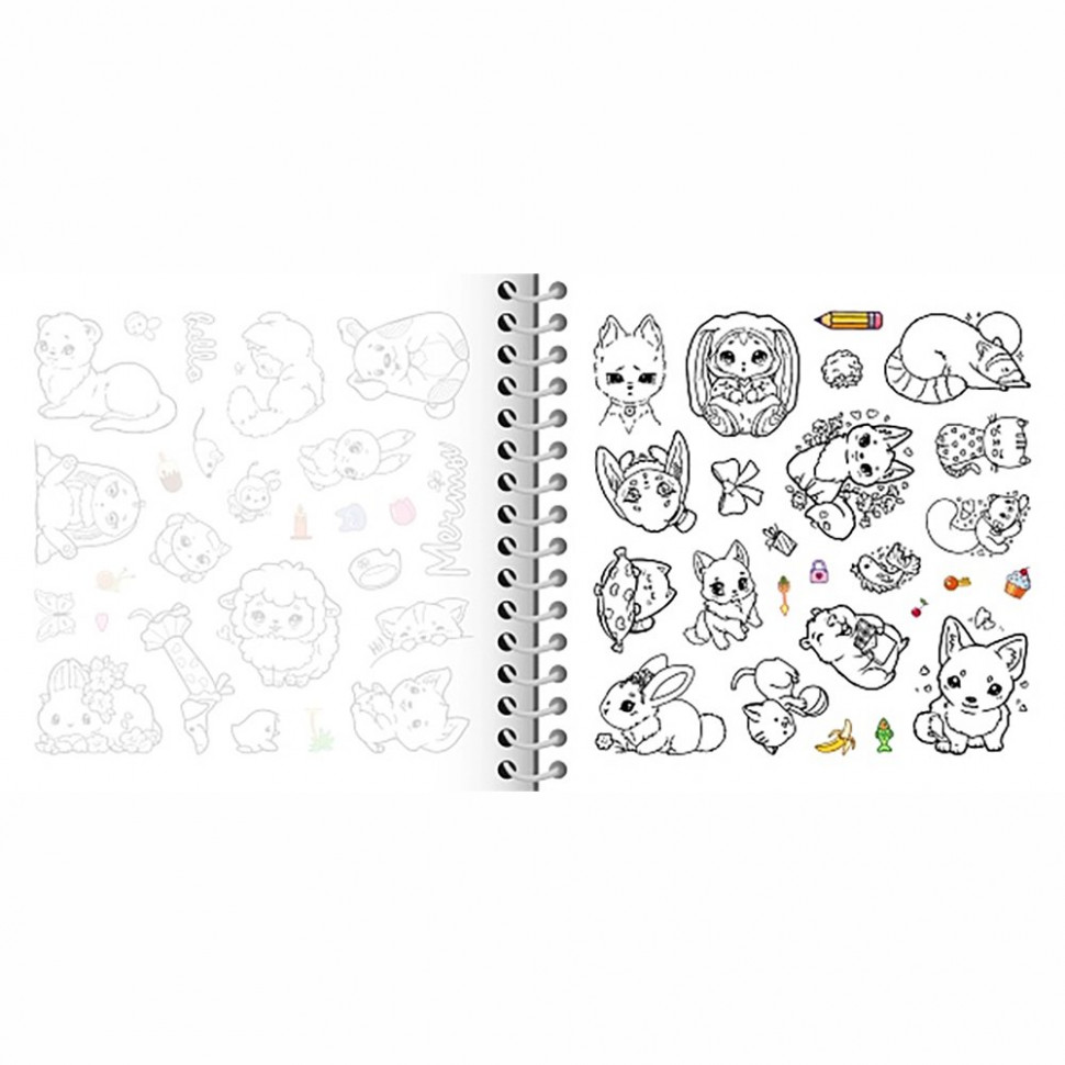 Раскраска-стикербук А5 Hatber Песики и котикм, 12л. наклеек, на гребне