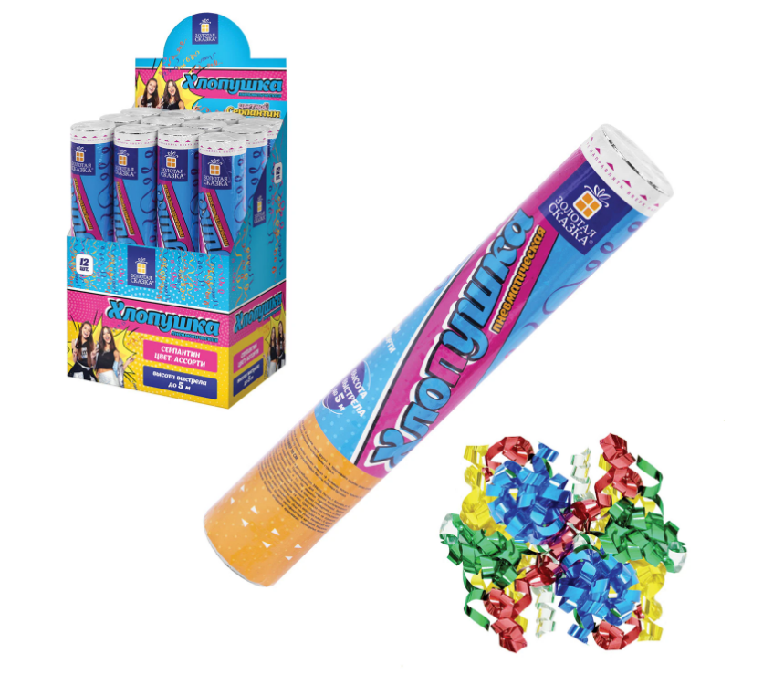 Хлопушка 30см ЗОЛОТАЯ СКАЗКА Серпантин фольга, конфетти ассорти