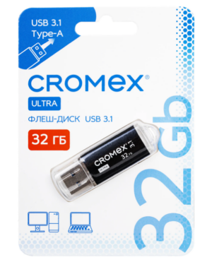 Флеш-диск 32 GB CROMEX Ultra USB 3.1, металлический корпус, черный