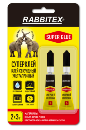 Клей секундный RABBITEX, набор 2х3 грамма