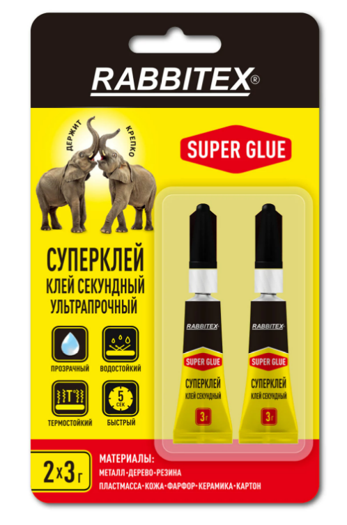 Клей секундный RABBITEX, набор 2х3 грамма