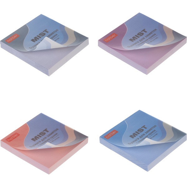 Блок для записей клейкий 75х75мм Hatber МИСТ 80л ассорти