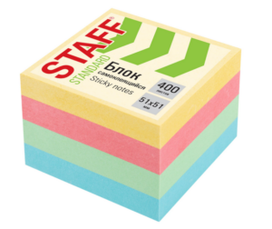 Блок для записей клейкий 51х51мм STAFF STANDARD 4цв. 400л пастель