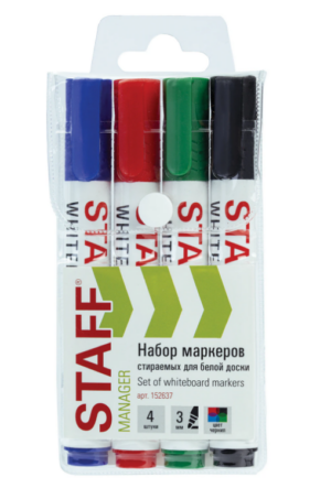 Набор маркеров для белой доски 4цв. STAFF MANAGER WBM-300