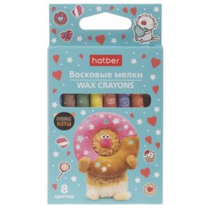 Мелки восковые Hatber Кофейные коты  8цв. круглый корпус