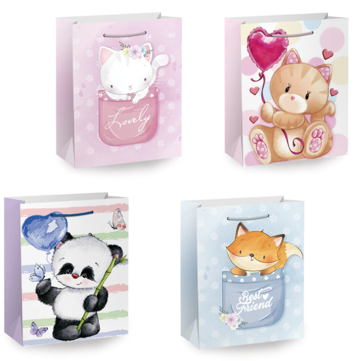 Пакет подарочный бумажный 26х32см ЗОЛОТАЯ СКАЗКА Милые Животные