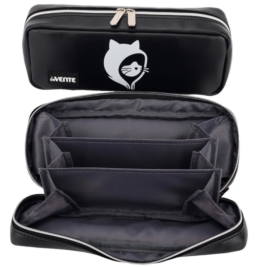 Пенал на молнии deVENTE 210х90мм Kitty in the hood, черный, искусст. кожа