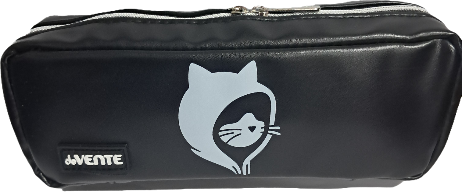 Пенал на молнии deVENTE 210х90мм Kitty in the hood, черный, искусст. кожа