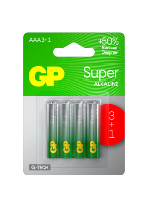 Батарейка GP Super G-Tech мизинчиковая AAA (LR03) 24A алкалиновая BC4-
