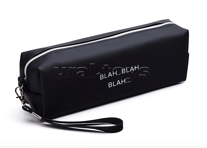 Пенал-косметичка deVENTE 215х80мм Blah Blah Blah, черный искусст.кожа