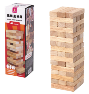 Игра настольная Башня ЗОЛОТАЯ СКАЗКА, 48 деревянных блоков