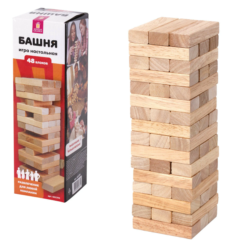 Игра настольная Башня ЗОЛОТАЯ СКАЗКА, 48 деревянных блоков