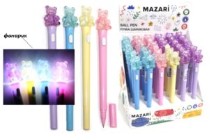 Ручка шариковая Mazari МИШКИ синяя 0,7мм, с подсветкой