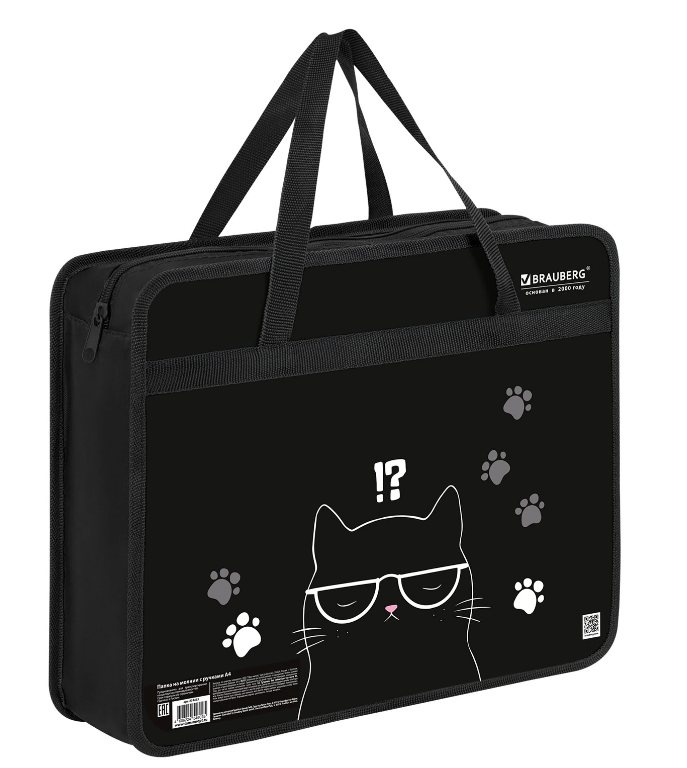 Папка с ручками BRAUBERG А4 Tough cat, 8см