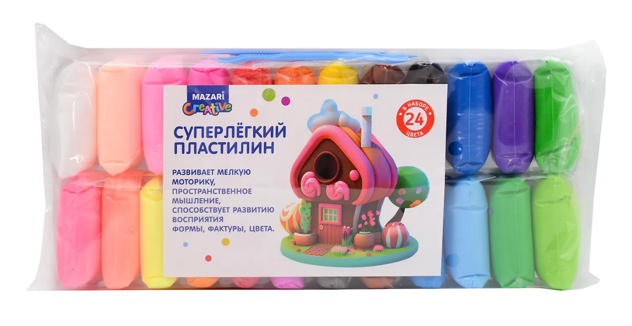 Пластилин воздушный 24 цвета 312г Mazari суперлёгкий