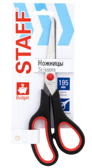 Ножницы 195мм STAFF резиновые вставки, черно-красные