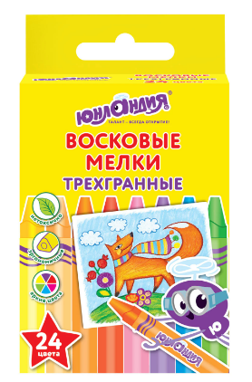 Мелки восковые ЮНЛАНДИЯ Юнландик и мудрый лис 24цв. трехгран. корпус