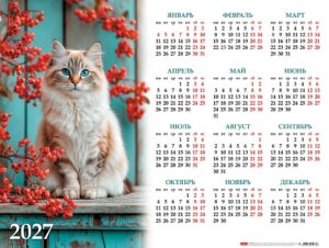 Календарь листовой А2 Hatber 2027г Милый кот
