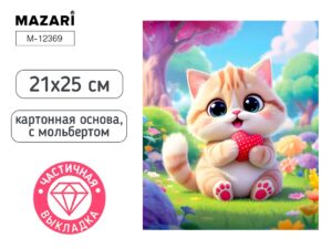 Алмазная мозаика 21х25см Котик, с мольбертом