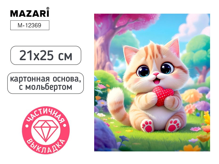 Алмазная мозаика 21х25см Котик, с мольбертом