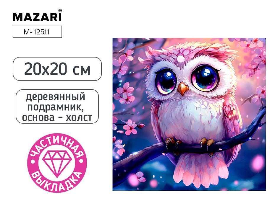 Алмазная мозаика 20х20см Сова