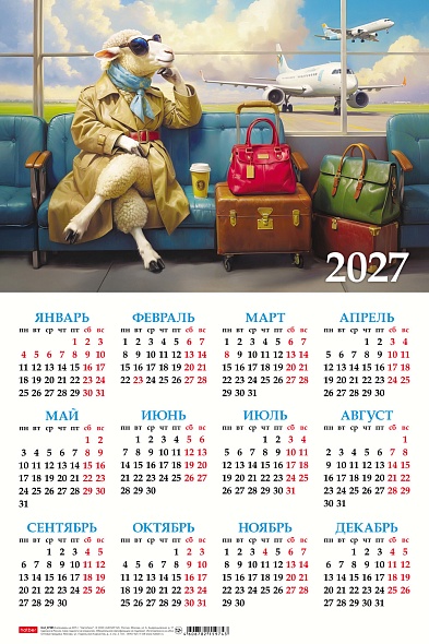 Календарь листовой А3 Hatber 2027г Знак Года модная овечка